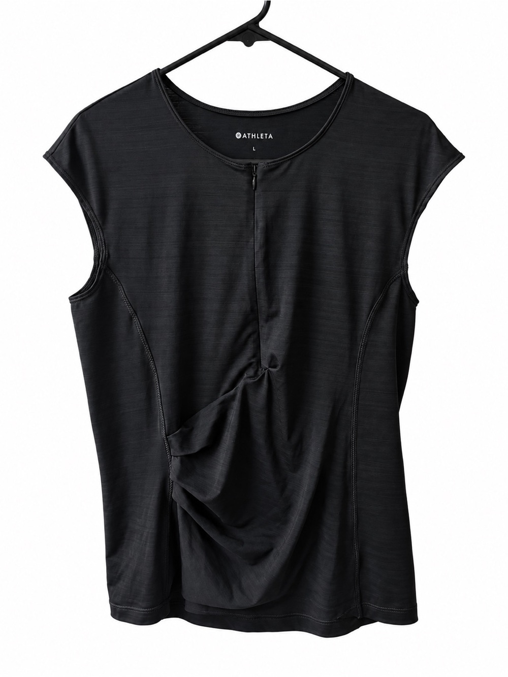 Athleta Pacifica Black Ruched Half Zip Performance Top Size L